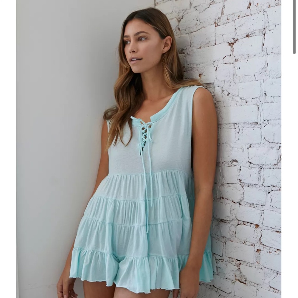 NWT Urban Outfitters Out from Under Mia Lace Up Mint Blue Green Romper XS S M